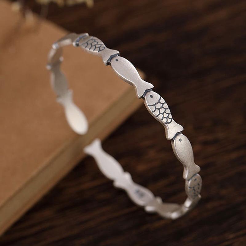 

Bangle Retro Distressed Smooth Fish Bracelet Simple And Versatile Men Women Opening Adjustable Jewelry AccessoriesBangle