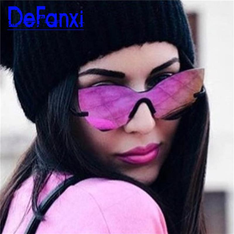

Sunglasses One Lens Pink Cat Eye Women Rimless Eyewear Luxury Vintage Designer Reflective Mirror Coating Lady Sun Glasses UV400