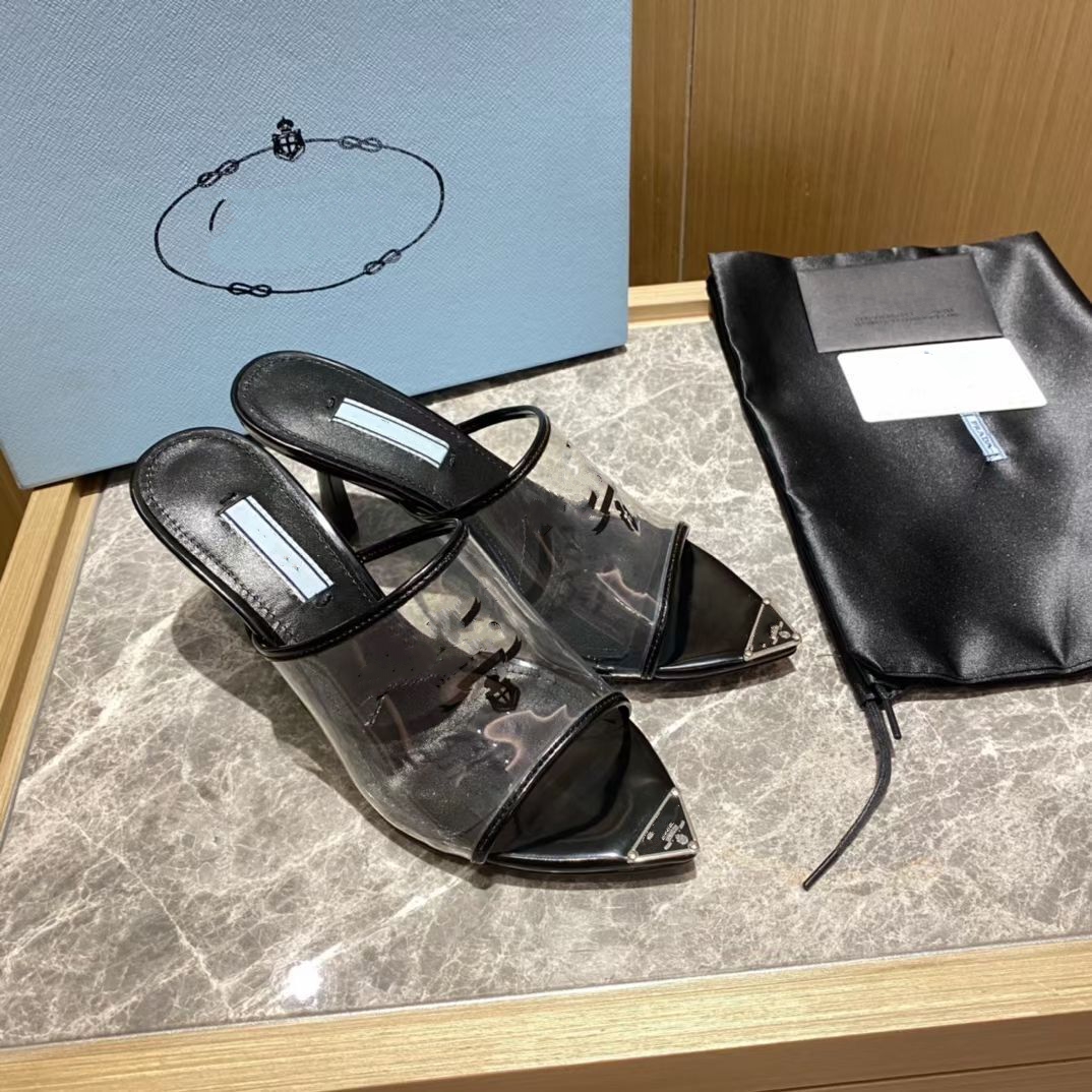 

Plexigla high-heel slides Slippers varnished heel Size 35-42 high quality beach shoes Loafers Muller shoes Upper with heat-sealed kmjk0003