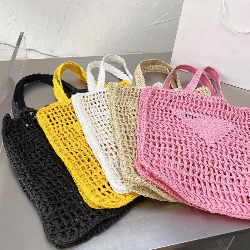 2022 Hollow Out Woven Bag Summer Beach Women Shopping Bags Holiday Travel Handbag Top Quality Embroidery Tote