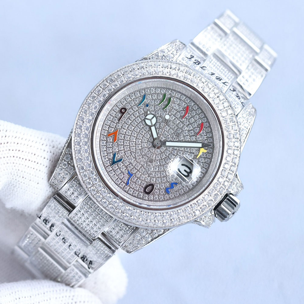 

High Quality Diamond Watch Mens Watches 42mm Automatic Mechanical WristWatch Stainless Steel Strap Shiny Design Waterproof orologio di lusso, Color 2