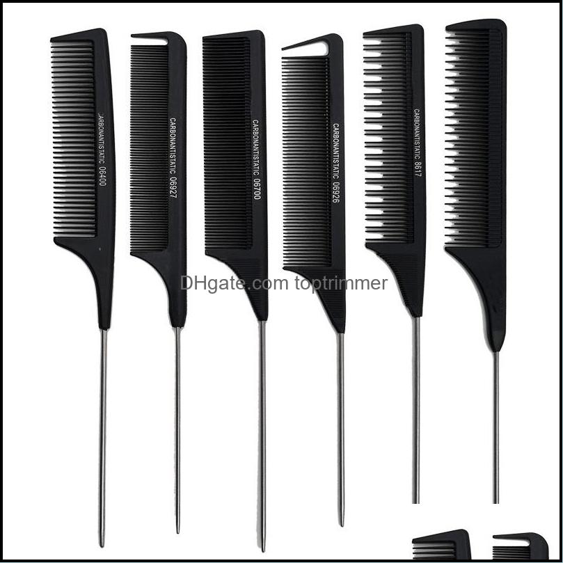 

7Pcs/Set Heat Resistant Salon Black Metal Pin Tail Antistatic Comb Hard Carbon Cutting Hair Trimmer Brushes Drop Delivery 2021 Care Stylin