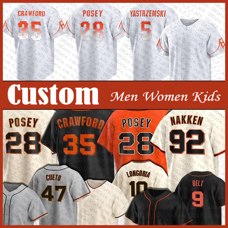 

San 35 Brandon Crawford Custom Men Women Kids Francisco Baseball Jersey Giants 5 Mike Yastrzemski Evan Longoria Joc Pederson Brandon Belt Buster Posey Alyssa Nakken, Shown