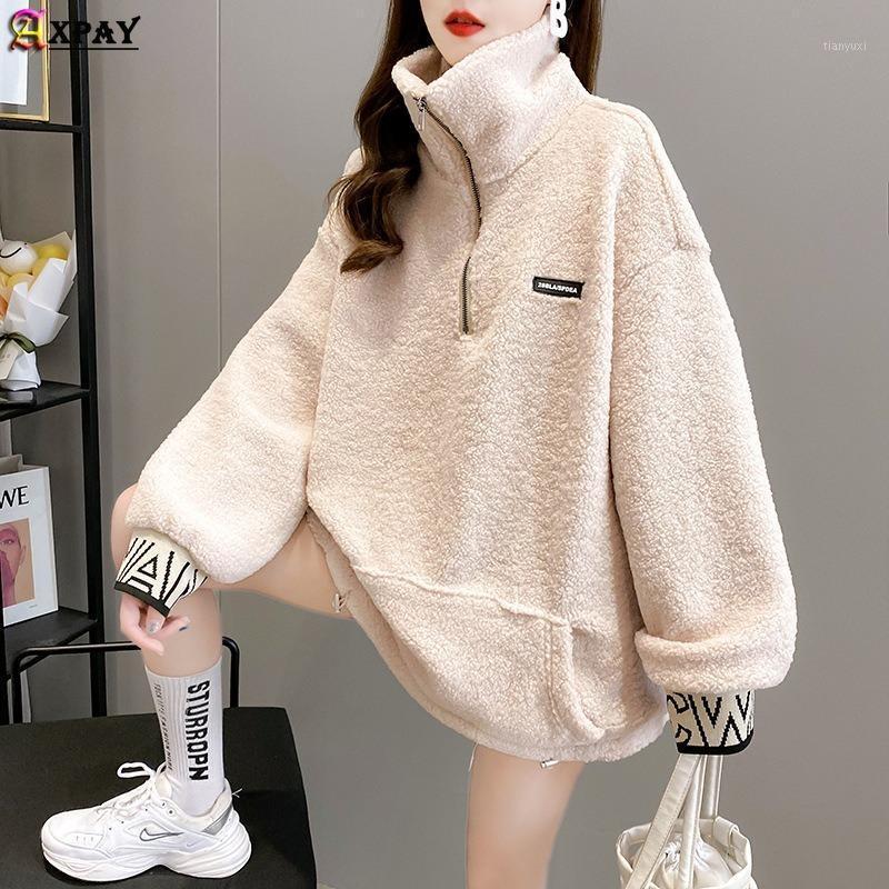 

Women's Hoodies & Sweatshirts Turtleneck Letter Printing Sweatshirt Women Fashion Winter Plus Size Long Sleeve Top Thickened Zipper Casual P, Apricot