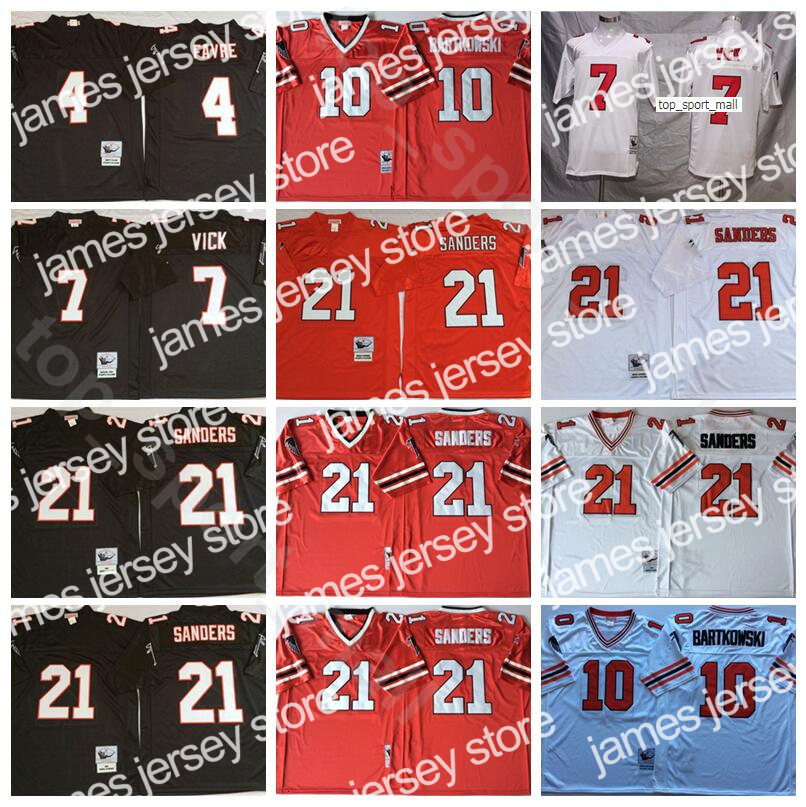 

James Football 7 Michael Vick Jerseys 4 Brett Favre 21 Deion Sanders 10 Steve Bartkowski Red Black White Stitch Men Vintage New, 10 red