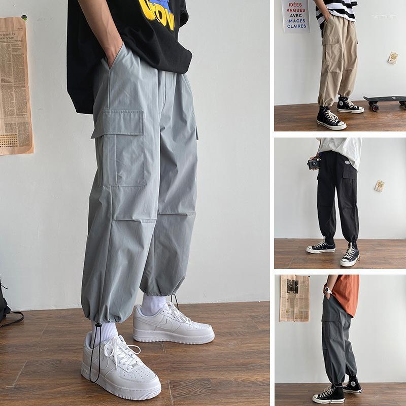 

Men' Pants Tide Brand Overalls Men' Straight Loose Casual Autumn Drawstring Waist Ninepoint Ropa Para Hombre Streetwear JoggersMen' N, Black