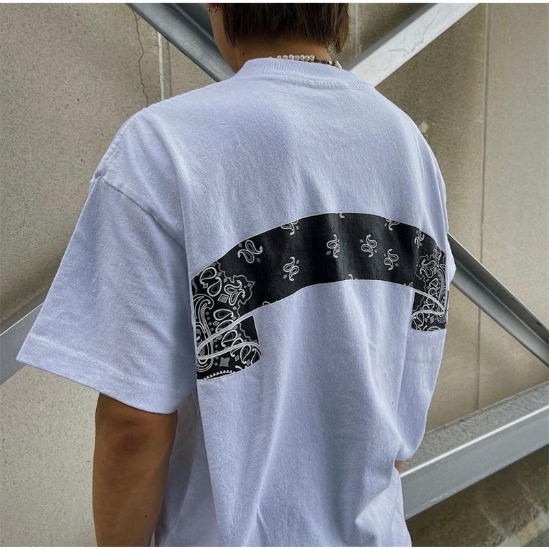 

Men' T-Shirts Askyurself Paisley Barned Tee Worn Out Letter Logo Printed Short Sleeve T-Shirt -XlMen, White