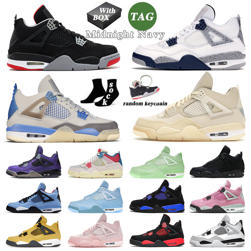 

With Box Original Jumpman 4 Mens Womens Basketball Shoes High Quality Sb Bred Sail Pink Green Midnight Navy Black Cats Designer Sports Sneakers Trainers Big Size Us 13, 36-47 white cement
