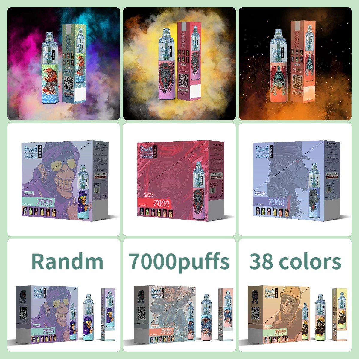 

Original RandM Tornado 7000 Puffs Electronic Atomizer E Cigarette Rechargeable Battery Vape Pen Multi Flavors Vaporizer GORILLA GARAGE Appearance RGB Light
