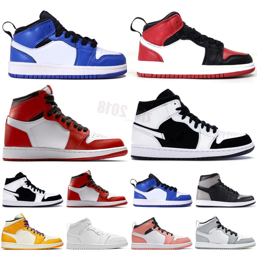 

Quality Top Jumpman Infants Sneakers 1 Kids Shoes J1 Mid Black Aurora Green Opti Yellow Orange Volt Toe Mismatch Theme Floral Embroidery Chaussures Zapatos, Color 10