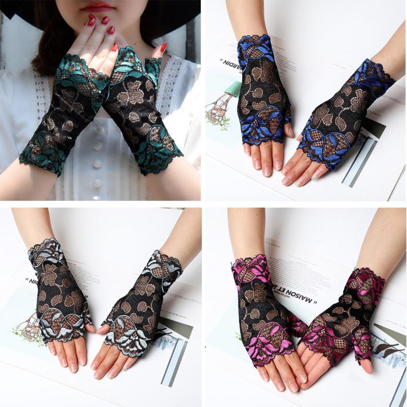 

Party Decoration Sunscreen Fingerless Wrist Gloves Hollow Floral Mesh Lace Mittens Fancy Dress