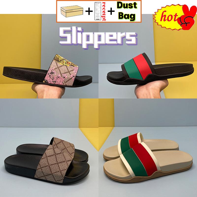 

Fashion Slippers Men Women Slides Stripe Slide Rubber Black Web Sandals Bloom Interlocking G Leather Matelasse Red Mens Slipper Shoes With, Color 12