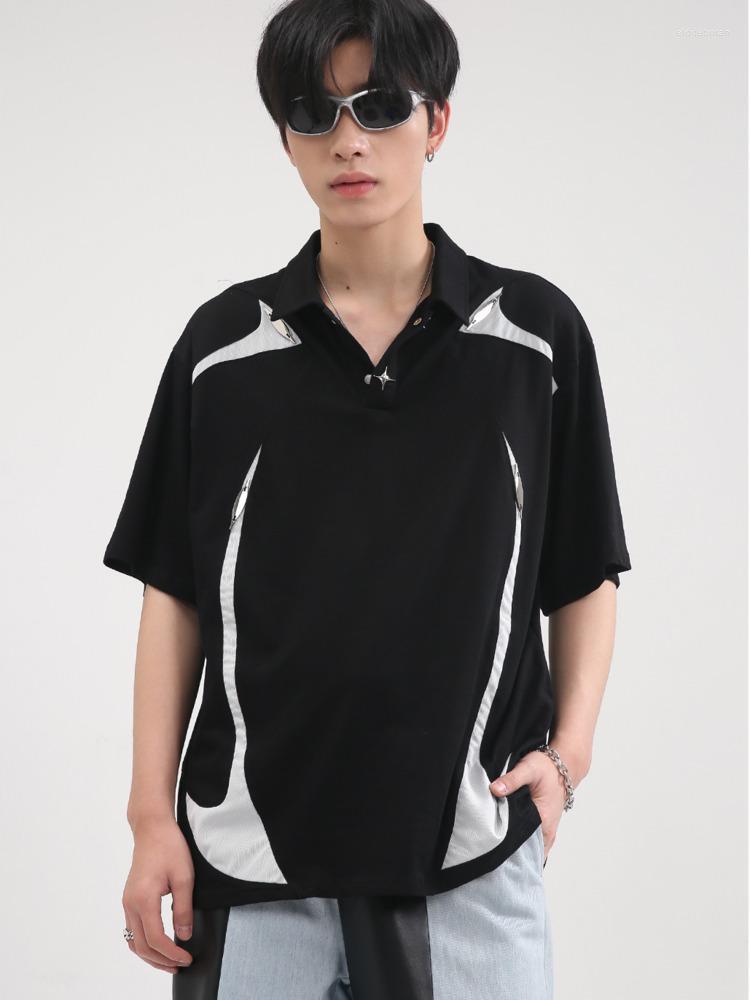 

Men's Casual Shirts Summer Collar Short Sleeve Metal Patchwork Shirt For Men Loose Korea Style Tops ClothingMen's Men'sMen's Eldd22, Black