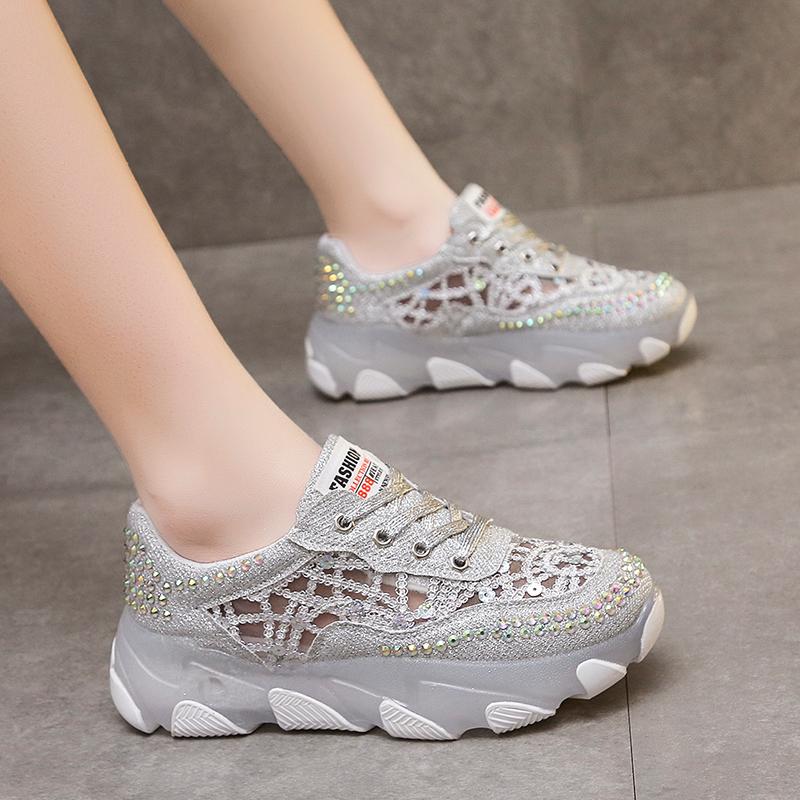 

Dress Shoes 5.5 Cm Breathable Mesh Rhinestone Dad Women Summer Thin Section 2022 Thick Bottom All-match Casual ShoesDress, Green