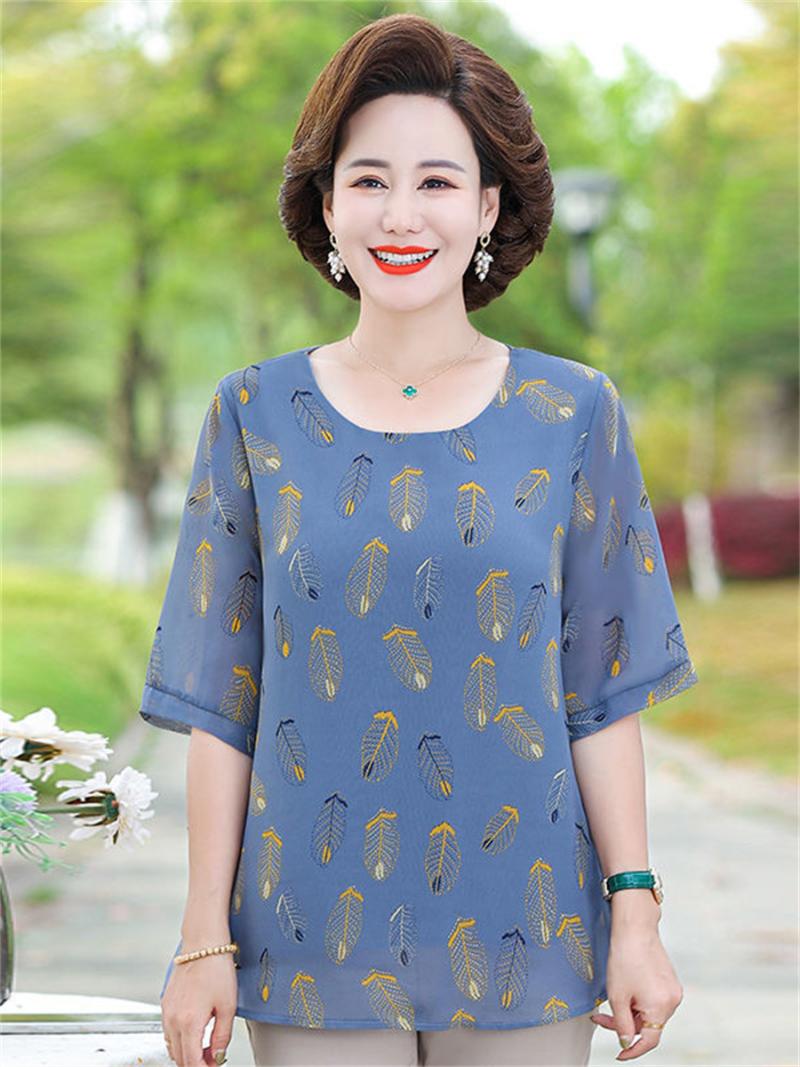 

Women's Blouses & Shirts Women Spring Summer Lady Fashion Casual Half Sleeve O-Neck Collar Feather Printing Blusas Tops2394Women's, Green