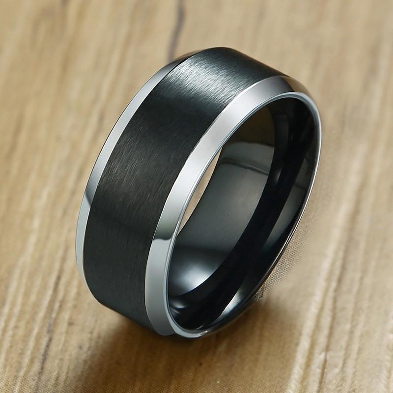 

Wedding Rings Stylish Silver Color Edge Ring For Men 316L Stainless Steel Black Anillos Hombre Engagement AccessoriesWedding