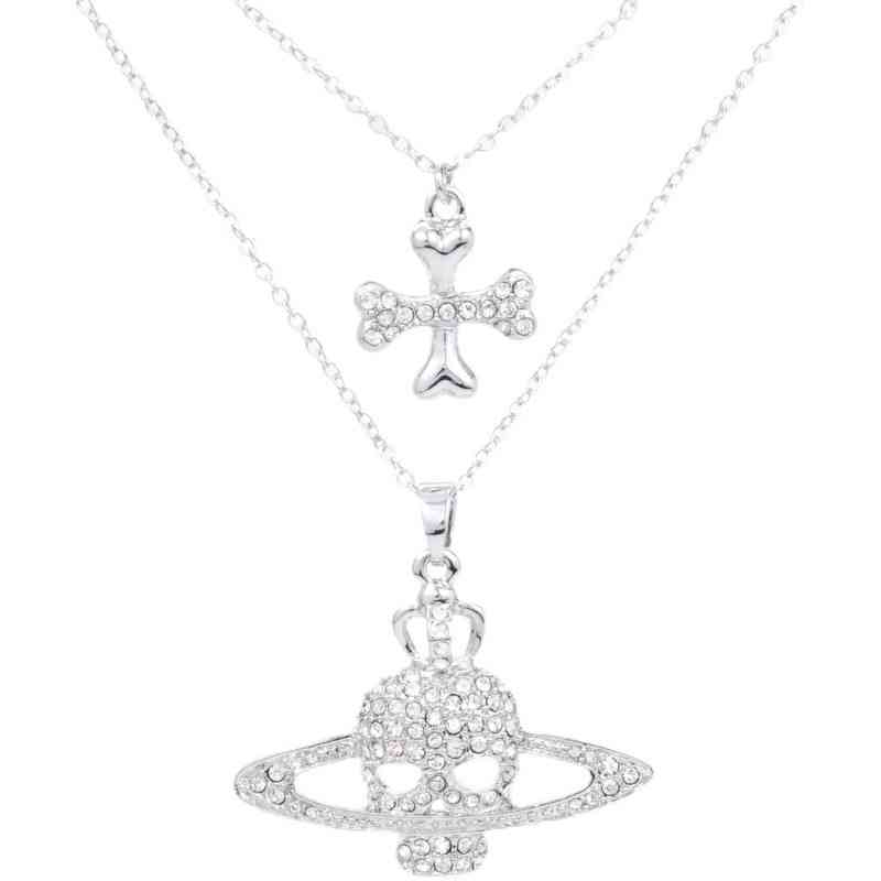 

the Same Vivian Ansey Queen Mother's Classic Silver Skull Cross Pendant Necklace Punk Luxury Personality