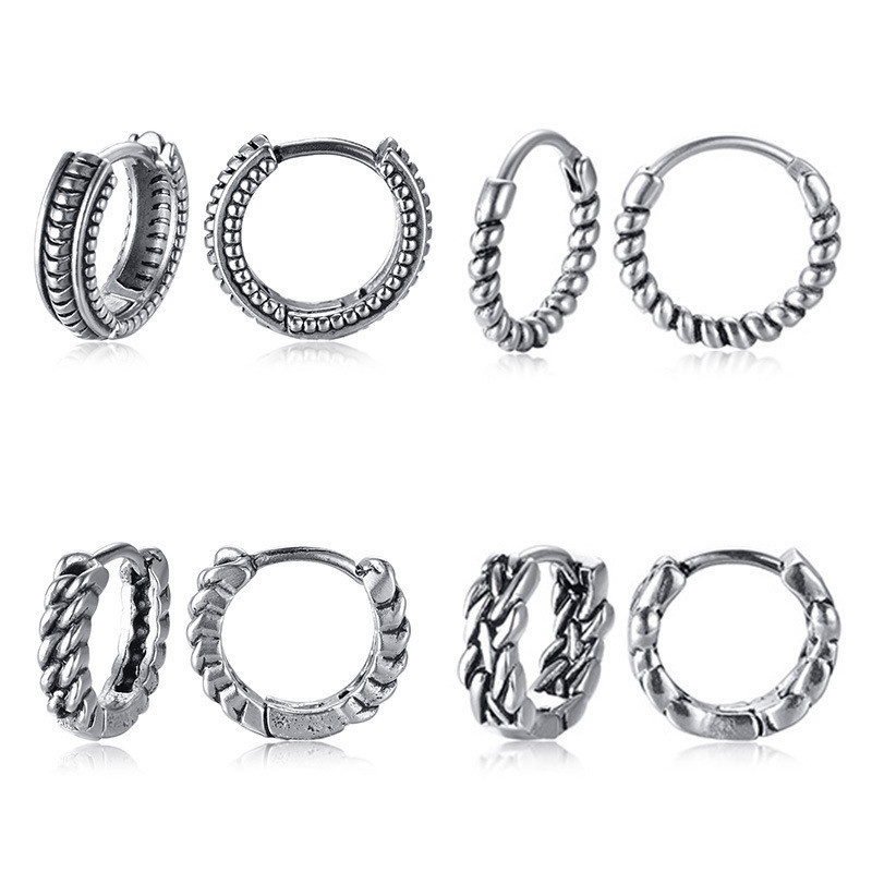 

ZORCVENS Punk Vintage Stainless Steel Hoop Earrings for Men Women Simple Hip Hop Twist Retro Never Fade 220716