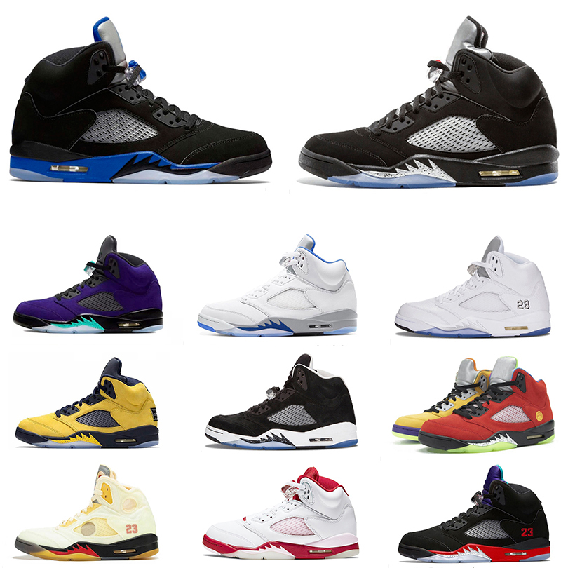 

Jumpman 5 Jordan 5s Basketball Shoes Racer Blue Alternate Grape Hyper Royal Fire Red Black Metallic Blue suede Bluebird Ghost Green Michigan Orea Sport Sneakers, Box