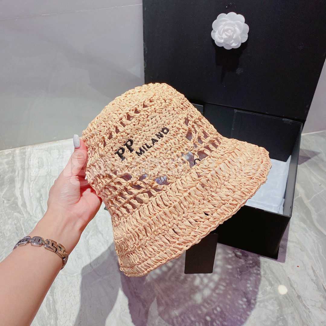 

Raffia Straw Bucket Hat Designer Cap for Men Woman Baseb all Caps Beanie Casquettes fisherman buckets hats patchwork High Quality summer Sun, Black