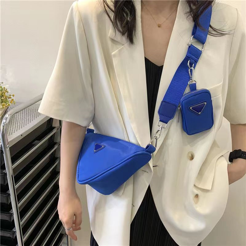

Designer Cross Body Shoulder Triangle Bags Lady All-match Solid Color Chest Handbags Womens Fashion Clutch Nylon Zipper Travel Shopping Bag Coin Purse 3 in 1 Handbag, Multi