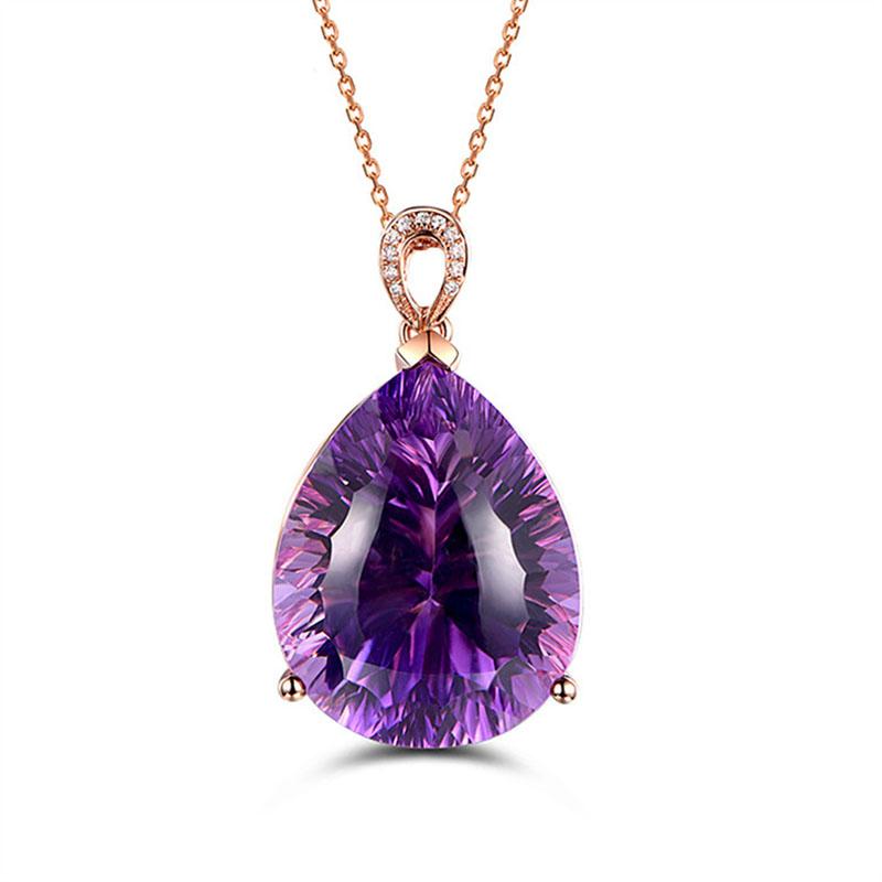 

Pendant Necklaces RE Fashion Women Natural Stone Crystal Pendants Charm Rose Gold Color Purple CZ Engagement Jewelry Accessories J34