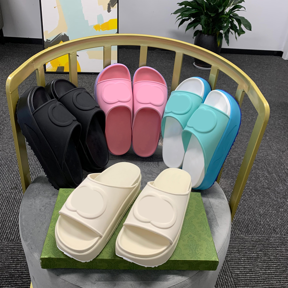 

Women Platform Slide Designer Sandal With Interlocking Beach Slippers Rubber Slides Retro Summer Vintage macaron color Sandals With Box size 35-45