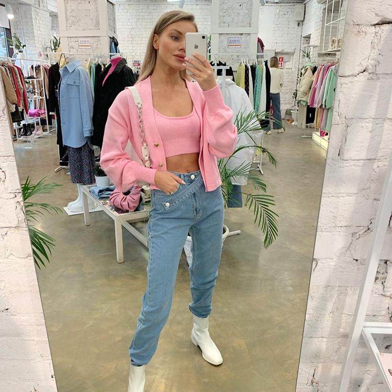

Women's Knits & Tees COKAGO Womens Cardigan Two Pieces Sets 2022 Knitted Sweater Slim Crop Tops Autumn Winter Solid Casual Knitwear, Pink