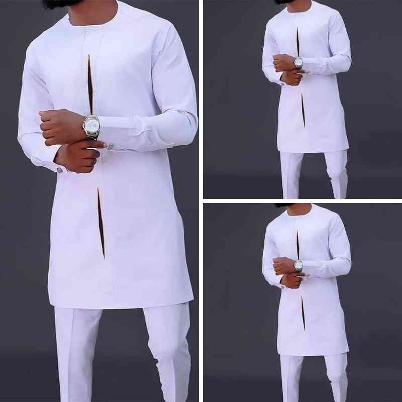 Hommes africains Dashiki à manches longues pantalon ensemble hommes 2 pièces tenue costume traditionnel mâle vêtements T-shirt pantalon Fit 2022