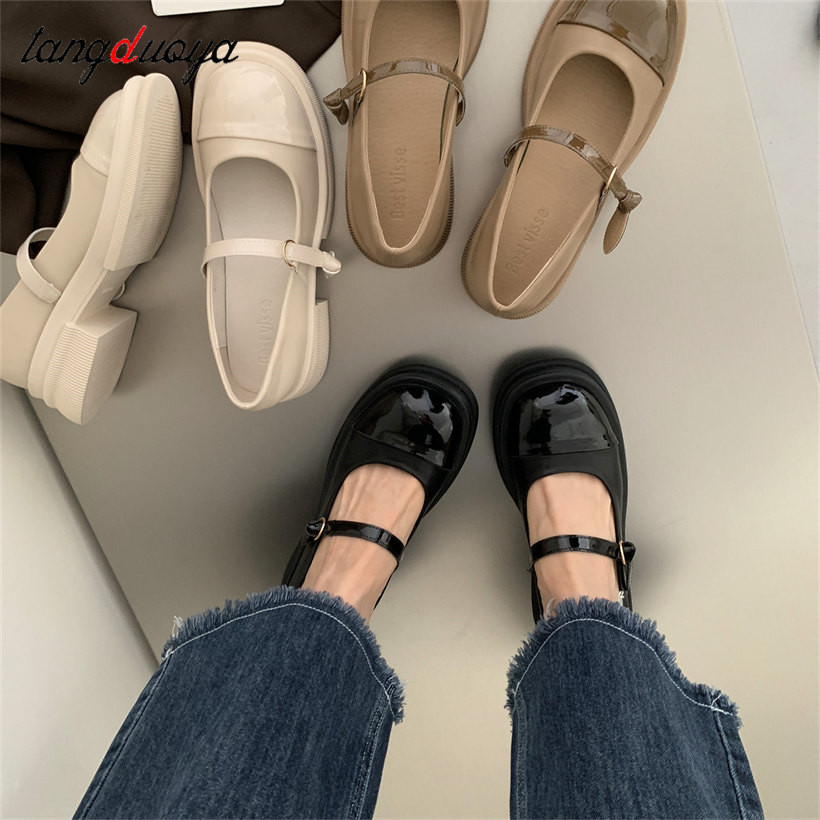 

cute Harajuku Mary Jane Shoes Thick-soled Shoes Women Retro Lolita Shoes Japanese jk Uniform Original Girl College Style 2022, Beige