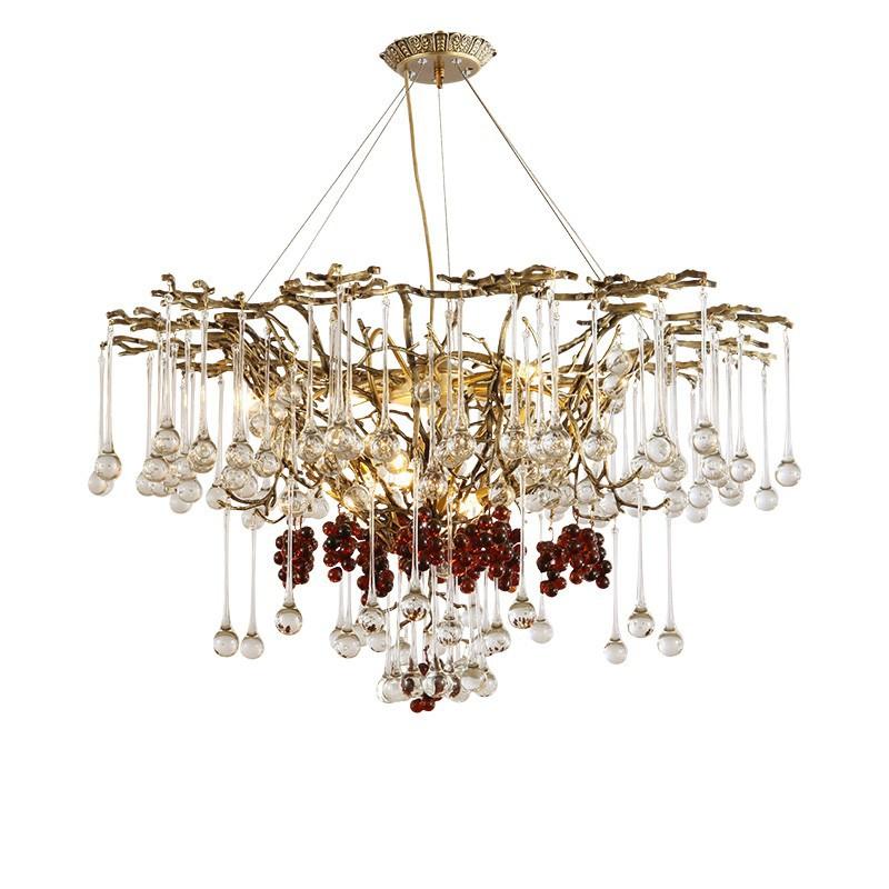 

Pendant Lamps French Style Copper Crystal Chandelier Villa El Living Room Club Model Light Luxury Simple Creative