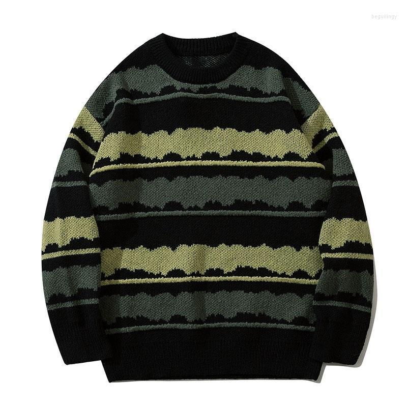 

Men's Sweaters Streetwear Harajuku Sweater Vintage Men Jumper Striped Pullover Ugly Oversized Hip Hop Punk Knitwear Winter Clothes Begu22, Black