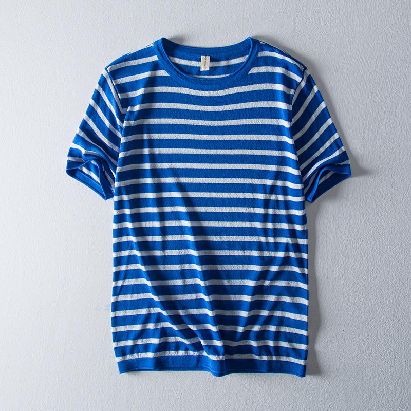 

Men's T-Shirts Men Summer Fashion Korea Style Round Neck Short Sleeve Stripe Navy Blue T-shirt Male Casual Simple Basic Cotton Linen TeeMen', 8035 black