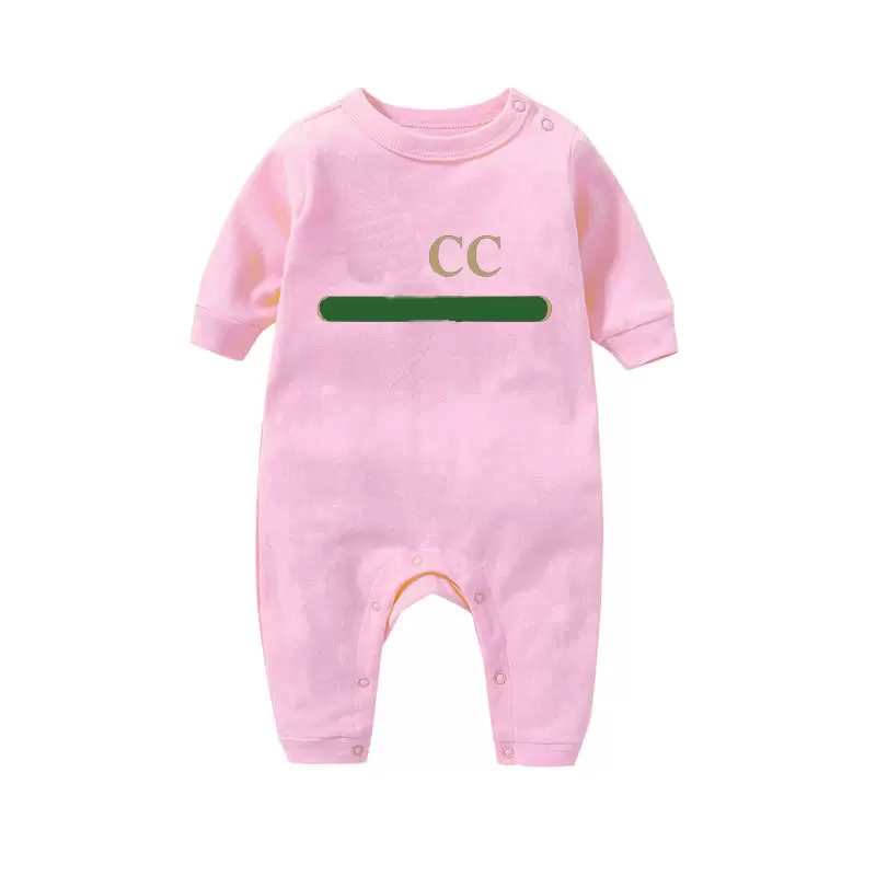 

In stock newborn romper kids Rompers baby Boys girls Fashion designer print luxury pure cotton Long sleeve jumpsuit, White
