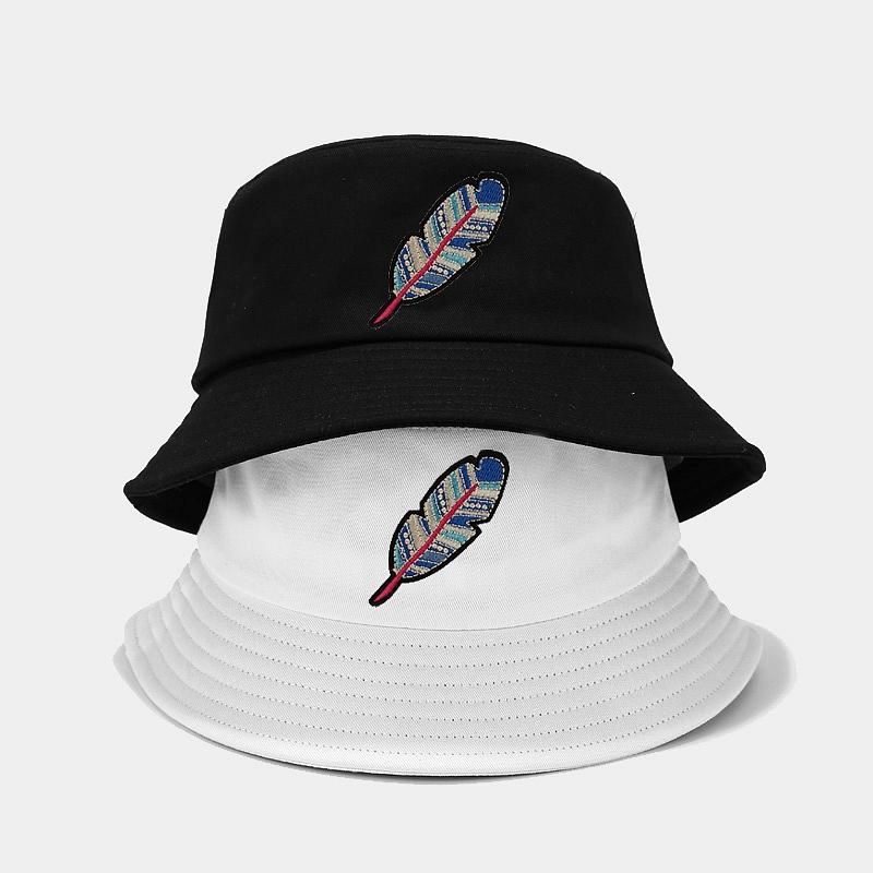 

Berets Simple Feather Foldable Bucket Hat Women Beach Sun Flat Hats Men Cotton Fishing Outdoor Hip Hop Travel Cap Boonie Gift For Adult, White