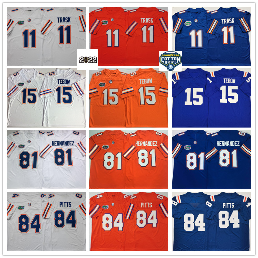 

15 Tim Tebow Jersey 81 Aaron Hernandez 84 Kyle Pitts Jerseys 11 Kyle Trask 6 Jeff Driskel Emmitt Smith NCAA Vintage Florida Gators Stitched American Football Wears