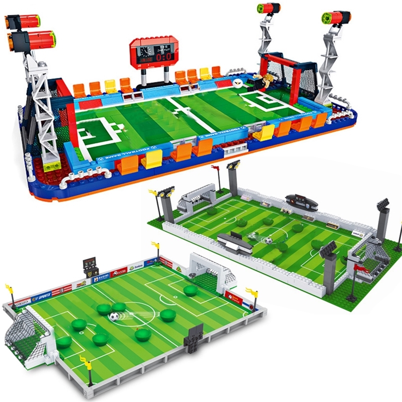 

City Football Fields Model Soccer Players Figures set Building Blocks national team minifig MOC brick Kid Toys construction idea 220715
