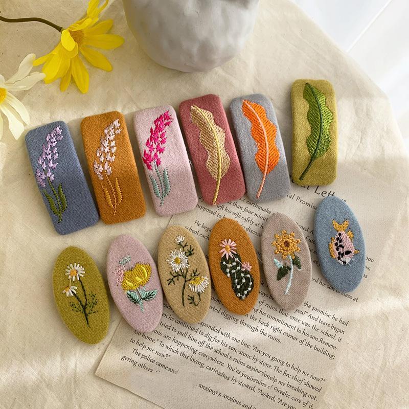 

Hair Accessories 12pcs Sweet Embroidery Flower Hairgrips Fabric BB Snap Clips Girls Side Bangs Hairpins Leaves Barrettes Headwear, Multi