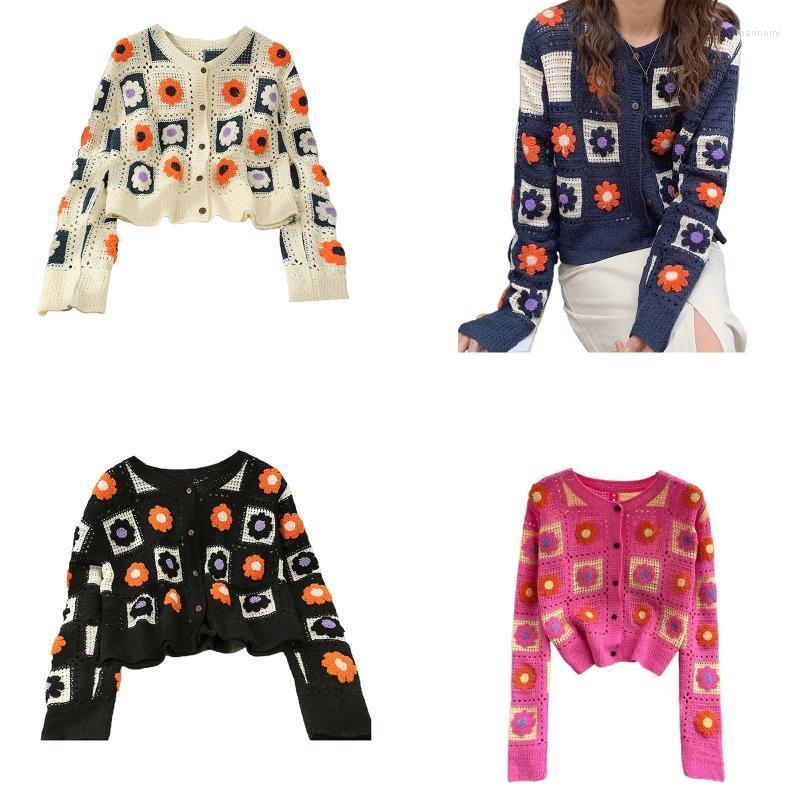 

Women's Knits & Tees Style Women Knit Long Sleeve Crochet Cardigan Flower Embroidery Button Down SweaterWomen's Mari22, Black