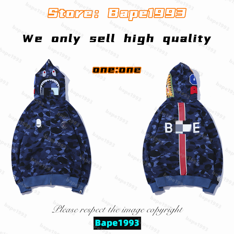 

High quality Apes Mens Hoodies & Sweatshirt Japan shark B ape head Galaxy spots luminous camo Male and female couples with the same model 100% cotton New hoodie 1993 KS3-15, 1 button