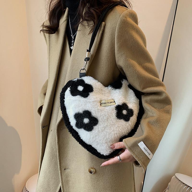 

Evening Bags Fashion Designer Floral Pattern Women Underarm Love Heart Ladies Small Shoulder Plush Female Purse Handbags, Stripe