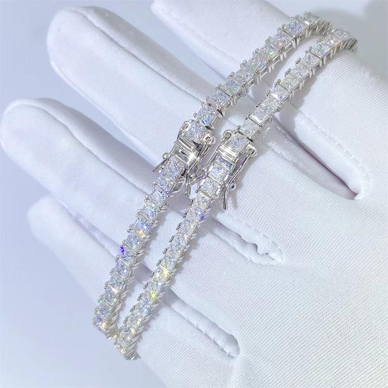 

Charm Bracelets 2.5-3mm D Color Princess Cut Moissanite Tennis Chain Bracelet 925 Sterling Silver Women Bangles Hiphop GiftCharm CharmCharm