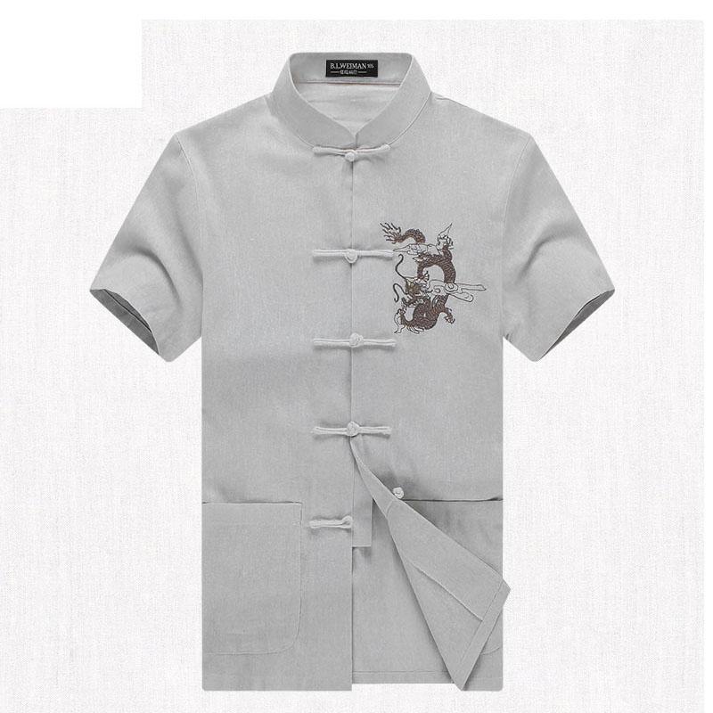

Men's T-Shirts Summer Men Short Sleeve Tang Suit Top Shirt Blouse Embroider Dragon Traditional Chinese Clothes For Old People ClothesMen's