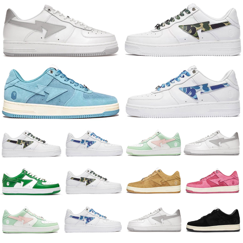 

2022 Bapestas Baped APE Men Women Running Shoes BapeSta JJJJound Pastel Green Camo Blue Beige Black Suede Leather Mens Trainers Sports Sneakers Platform Shoe 36-45, Pay for box