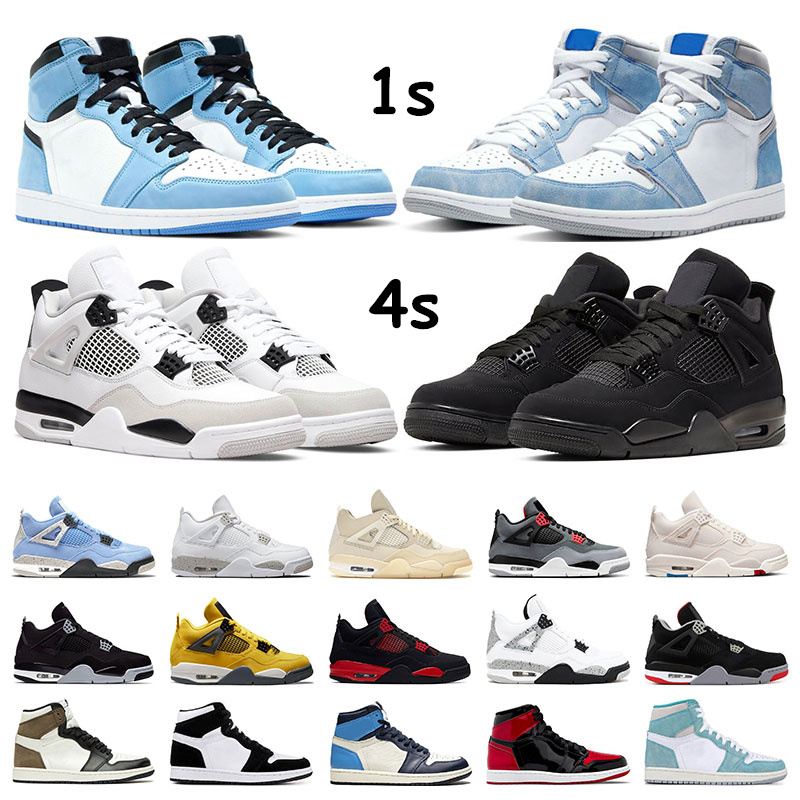 

University Blue Basketball shoes 1s Hyper Royal Dark Mocha men running sneakers 4s Military Black Cat Canvas Infrared Sail women outdoor sports trainers, 30