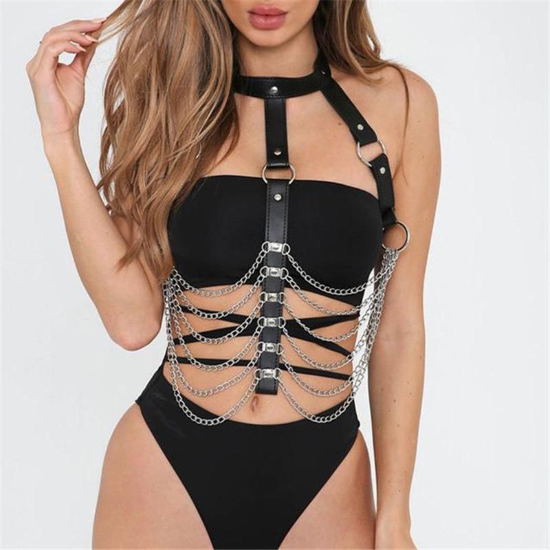 

Women's Tanks & Camis Goth Link Chain Hollow Out Crop Top Women Leather O Rings Tank Tops Rave Festival With Choker Sexy Party Clubwear Summ, Black