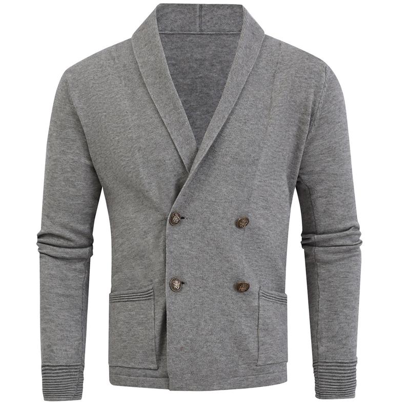Chandails pour hommes couleur à double boutonnage manches pour hommes automne hiver haut long cardigan solide pull cardigan à revers pour hommes