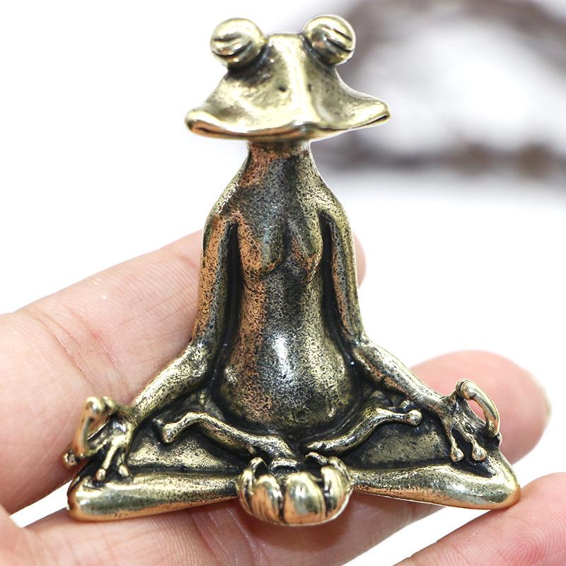 

Decorative Objects & Figurines Retro Brass Meditate Zen Buddhism Frog Statue Small Ornament Copper Animal Sculpture Incense Burner Home Desk