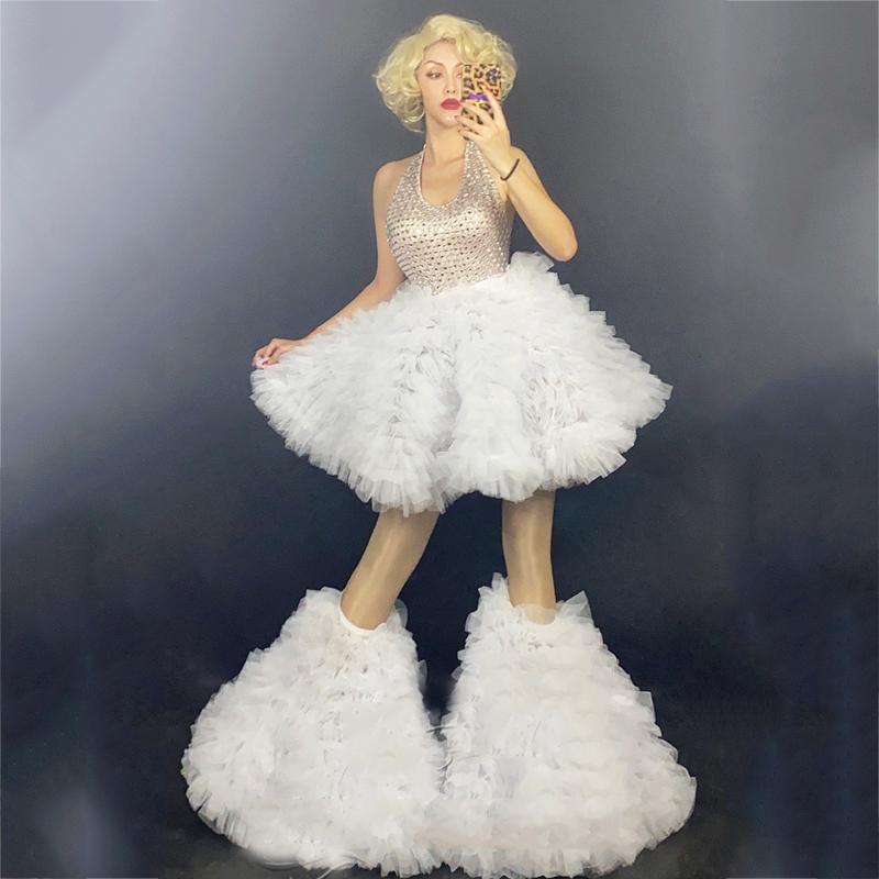 

Stage Wear Sleeveless Rhinestone Short Dress Women Dance Pettiskirt Birthday Party Evening Cake Dresses Cosplay Gogo Costume XS2623Stage, As picture