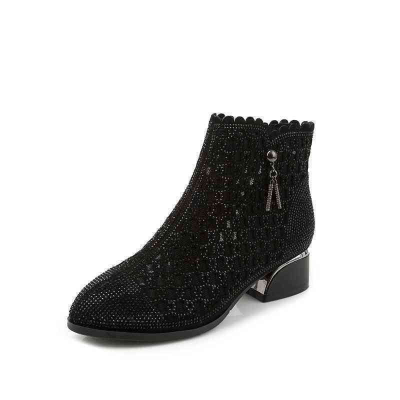 

Ankle Boots Sandals Women Shoes 2022 Hollow Out Pointed High Heels Summer Luxury Rhinestones Fashion Boots 220401, Black